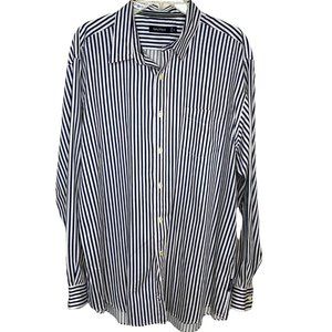 Nautica Men's Blue and White Striped 100% Cotton Long Sleeve Dress Shirt Size XL